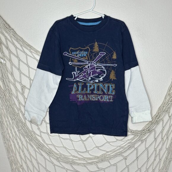 OSHKOSH B'GOSH Boy's Navy Alpine Helicopter Crew Navy Embroidered Tee 7 - Picture 1 of 9